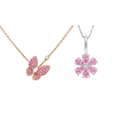 أحدث تصاميم سلاسل ذهب بالأحجار الوردية