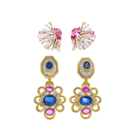 موديلات أقراط مرصعة بالياقوت الوردي للمرأة الرومانسية