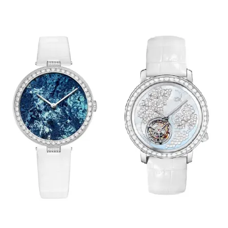 ساعات ماسية بيضاء بأساور من جلد التمساح لعروس شتاء 2024