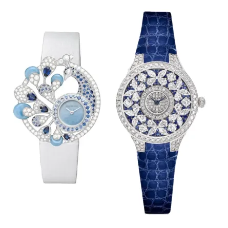 لإطلالة ملكية في حفل زفافكِ.. اسحري القلوب بساعات مرصوفة بالياقوت الأزرق