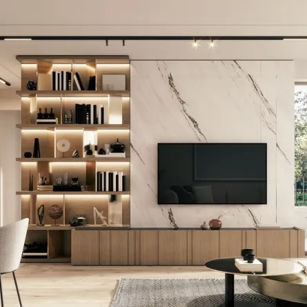 ديكور جدار التلفزيون يميز مساحة غرفة المعيشة