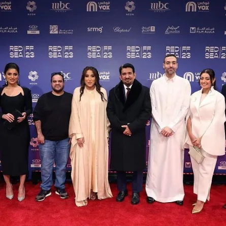 الأستاذة جمانا الراشد، الأستاذ محمد التركي، إلهام العريني، توفيق الزايدي، عبد الله السدحان، ماريا بحراوي ويعقوب الفرحان من العرض الخاص لفيلم "نورة"- مصدر الصورة: Tim P. Whitby/Getty Images for The Red Sea International Film Festival