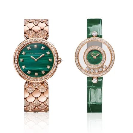 تألقي بساعات مُزينة بأحجار كريمة خضراء لإطلالة أنثوية راقية في 2024