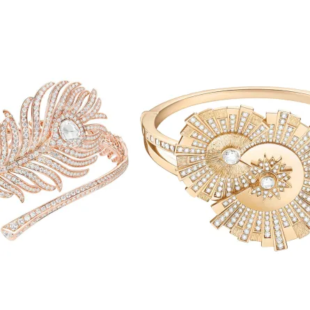 أساور ذهب وردي مرصوفة بالألماس الأبيض