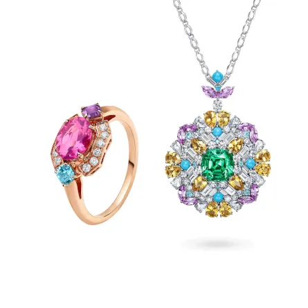 مجوهرات مرصوفة بأحجار التورمالين الملونة 