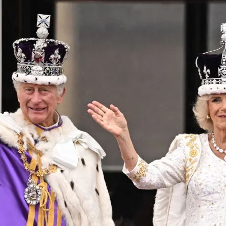 الملك تشارلز والملكة كاميلا يلوحان من شرفة قصر باكنغهام (King Charles III and Queen Camilla wave from the Buckingham Palace). مصدر الصورة: Oli SCARFF / AFP