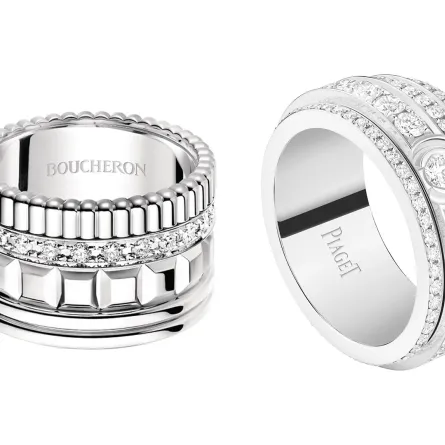 خواتم ذهب أبيض مرصوفة بالألماس بتصميم عريض 