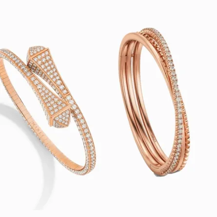 أساور ذهب وردي فخمة مُرصعة بأحجار الماس موضة 2024