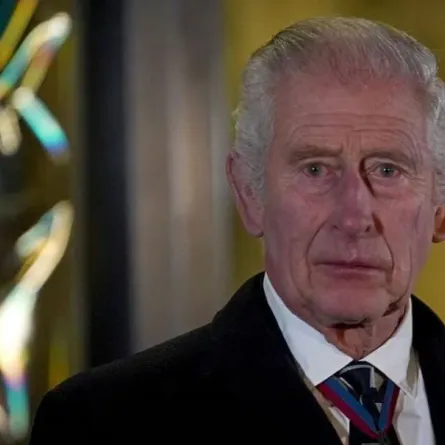 Britain's King Charles reacts after unveiling statues of Britain's Queen Elizabeth and Prince Phillip upon his and Queen Camilla arrival to attend the Royal British Legion Festival of Remembrance at the Royal Albert Hall in London, Britain, November 11, 2023. REUTERS/Maja Smiejkowska/Pool/ File photo