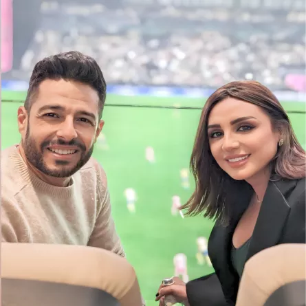 أنغام وحماقي من المباراة - الصورة من ستوري أنغام على إنستغرام