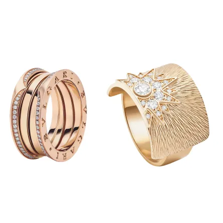 خواتم ذهب وردي مرصوفة بالألماس بتصاميم عريضة