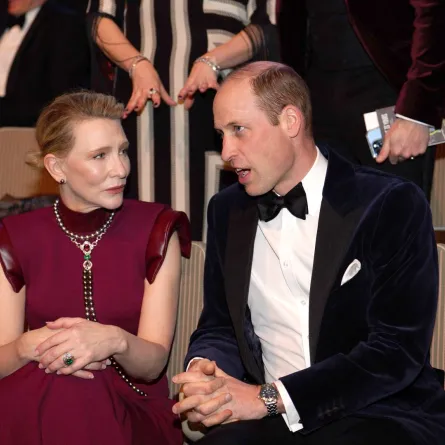 الأمير ويليام وكيت بلانشيت في قاعة المهرجانات الملكية ( Prince William speaks with US-Australian actress Cate Blanchett at the Royal Festival Hall)