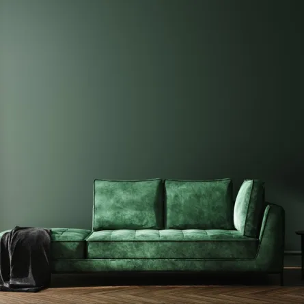 جدران غرفة المعيشة مطلية بطلاء أخضر داكن