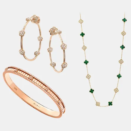 مجوهرات ذهب وردي مرصوفة بالأحجار والألماس