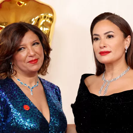 هند صبري Hend Sabry و كوثر بن هنية Kaouther Ben Hania من حفل توزيع جوائز الأوسكار 2024 (مصدر الصورة: MIKE COPPOLAGETTY IMAGES NORTH AMERICAGetty Images via AFP)