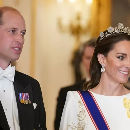 الأمير ويليام وكيت ميدلتون في قصر باكنغهام بوسط لندن (Prince William and Catherine at Buckingham Palace in central London). مصدر الصورة:  Yui Mok / POOL / AFP