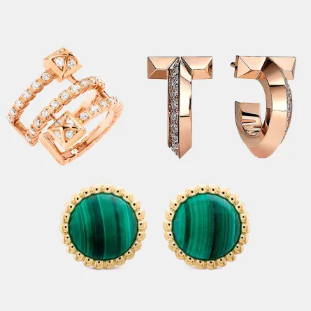 أقراط ذهب مرصوفة بالألماس والأحجار الكريمة