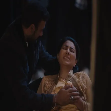 وفاء عامر وأحمد العوضي- الصورة من شاشة عرض مسلسل حق عرب