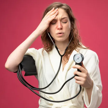 امرأة  تقيس ضغط الدم