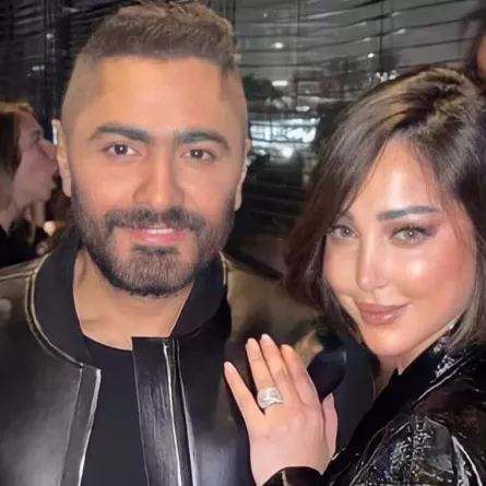 بسمة بوسيل وتامر حسني - الصورة من حساب تامر حسني على الفيس بوك