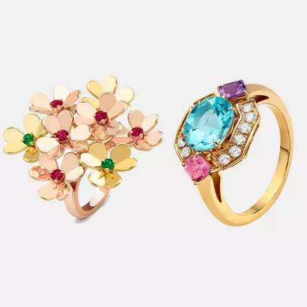 خاتم Frivole بثماني زهور من فان كليف آند آربلز Van Cleef & Arpels وخاتم Allegra من بلغاري Bulgari
