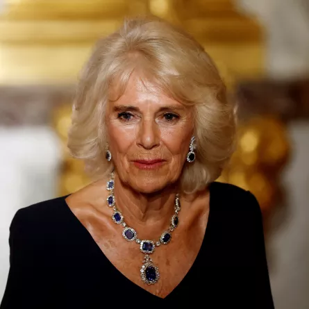 الملكة كاميلا خلال حفل الاستقبال الذي أقيم على شرف زيارتها برفقة الملك تشارلز إلى فرنسا