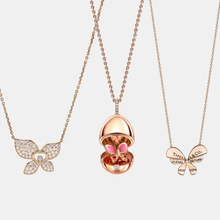 قلادات ذهب بتصميم الفراشات لإطلالات عيد الأضحى