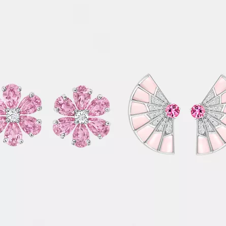 أقراط مرصعة بالأحجار الوردية 