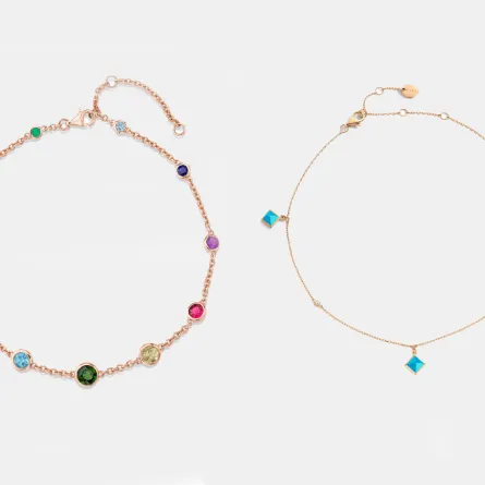 خلخال Cleo Charm من مارلي نيويورك Marli New York وخلخال ذهب وردي مرصع بأحجار كريمة ملونة من شاي Shay