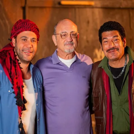 شريف عرفة مع محمد إمام وباسم سمرة- الصورة من المكتب الاعلامى للشركة المنتجة لفيلم اللعب مع العيال