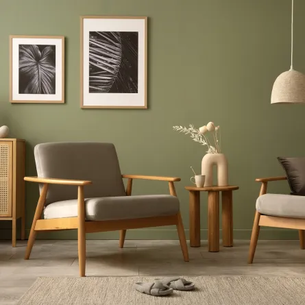 جدران غرفة المعيشة مطلية بأخضر المريمية