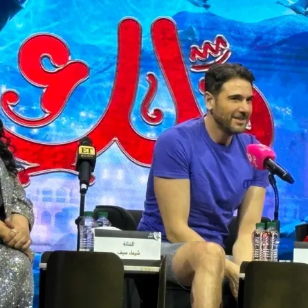 يسرا واحمد عز وشيماء سيف خلال المؤتمر الصحفي بالرياض