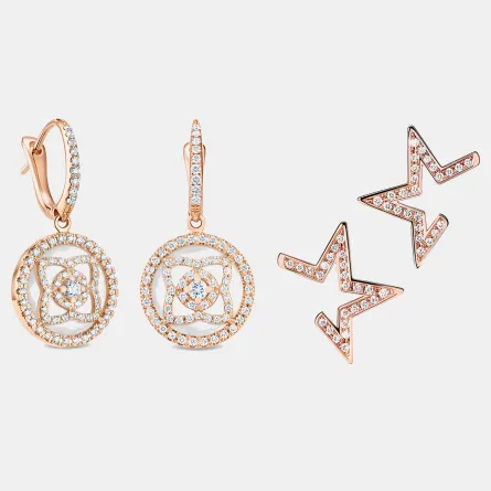 أقراط ذهب وردي مرصوفة بالألماس لإطلالات الصيف