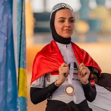 صفية الصايغ قائدة منتخب الإمارات الوطني للدراجات الهوائية للسيدات،