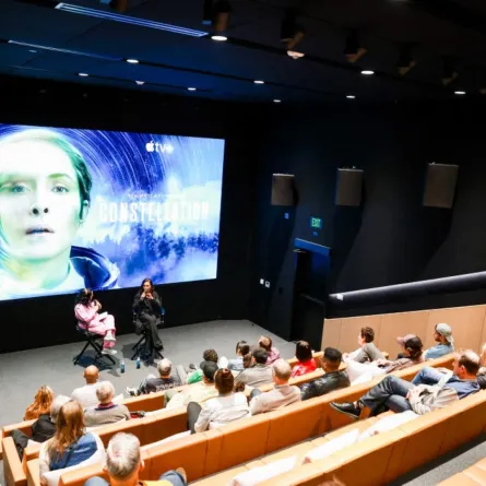 Jenelle Riley and Noomi Rapace speak at the SAG-AFTRA Foundation conversations presents Apple TV+ Series "Constellation" at Apple Offices on May 03, 2024 in Culver City, California. Matt Winkelmeyer/Getty Images/AFP (Photo by Matt Winkelmeyer / GETTY IMAGES NORTH AMERICA / Getty Images via AFP)