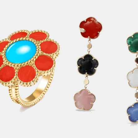 أقراط Petit Joli Bouquet من باسكال بروني Pasquale Bruni   وخاتم Pâquerette من فان كليف أند آربلز Van Cleef & Arpels