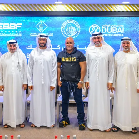 المتحدثون بالمؤتمر الصحفي لاستضافة دبي للنسخة الثانية من بطولة "بينوس كلاسيك". الصورة من مكتب دبي الإعلامي