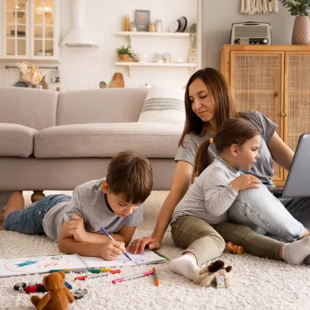 صورة لأم تلعب مع أطفالها