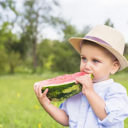 صورة لطفل يتناول البطيخ