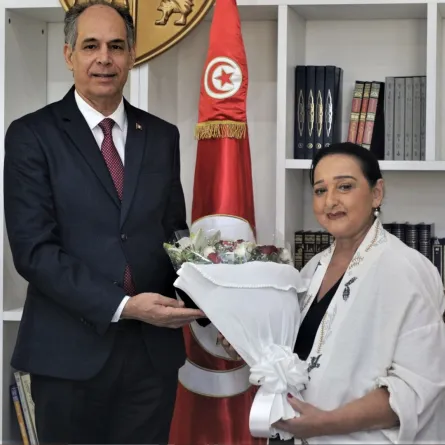 أمينة الصرارفي وزيرة الشؤون الثقافية ومنصف بوكثير الوزير المكلف بتسيير وزارة الشؤون الثقافية - المصدر وزارة الثقافة 