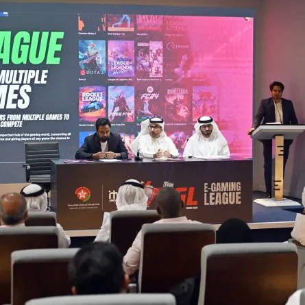 مؤتمر صحفي أطلق من خلاله النسخة الأولى من دوري الألعاب الإلكترونية. الصورة من wam