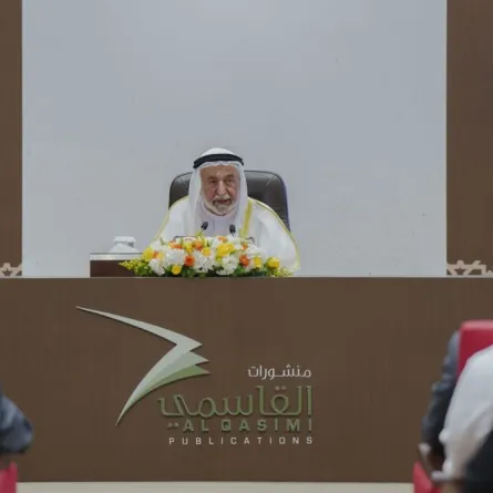 حاكم الشارقة خلال إعلانه اكتمال المعجم التاريخي للغة العربية. الصورة من wam