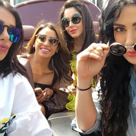 صبا مبارك مع إنجي المقدم وندى موسى ودينا الشربيني من مسلسل "حكايات بنات"- الصورة من حساب صبا مبارك على إنستغرام