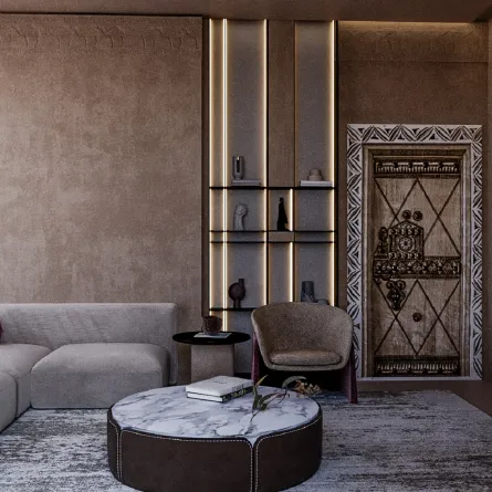 تصميم داخلي لمجلس، مع باب منقوش