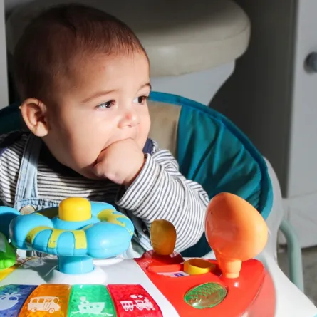 صورة لرضيع يضع يده في فمه