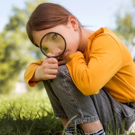 صورة لطفلة صغيرة تبحث عما وراء الخضرة