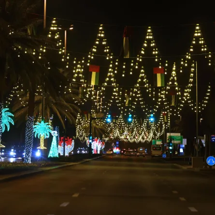 تزيين شوارع إمارة العين احتفالًا بعيد الاتحاد الـ53. الصورة من wam