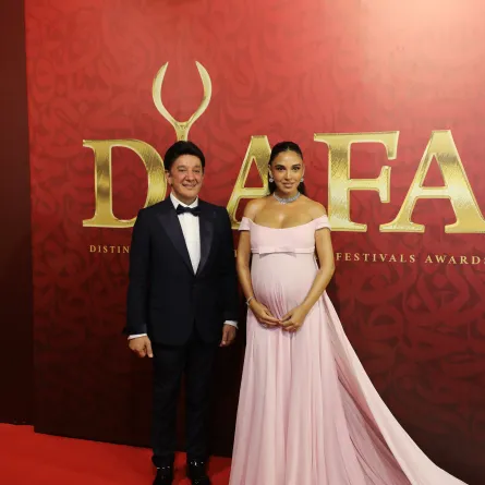 سلمي أبو ضيف والدكتور ميشيل ضاهر رئيس مهرجان ضيافة - تصوير عبد الله رمال