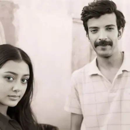 يعقوب الفرحان وماريا بحراوي من كواليس فيلم "نورة"- الصورة من المكتب الإعلامي للفيلم