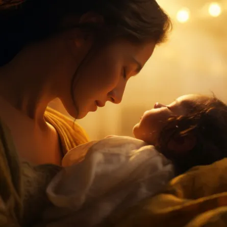 صورة لأم تتواصل بصريًا مع رضيعها